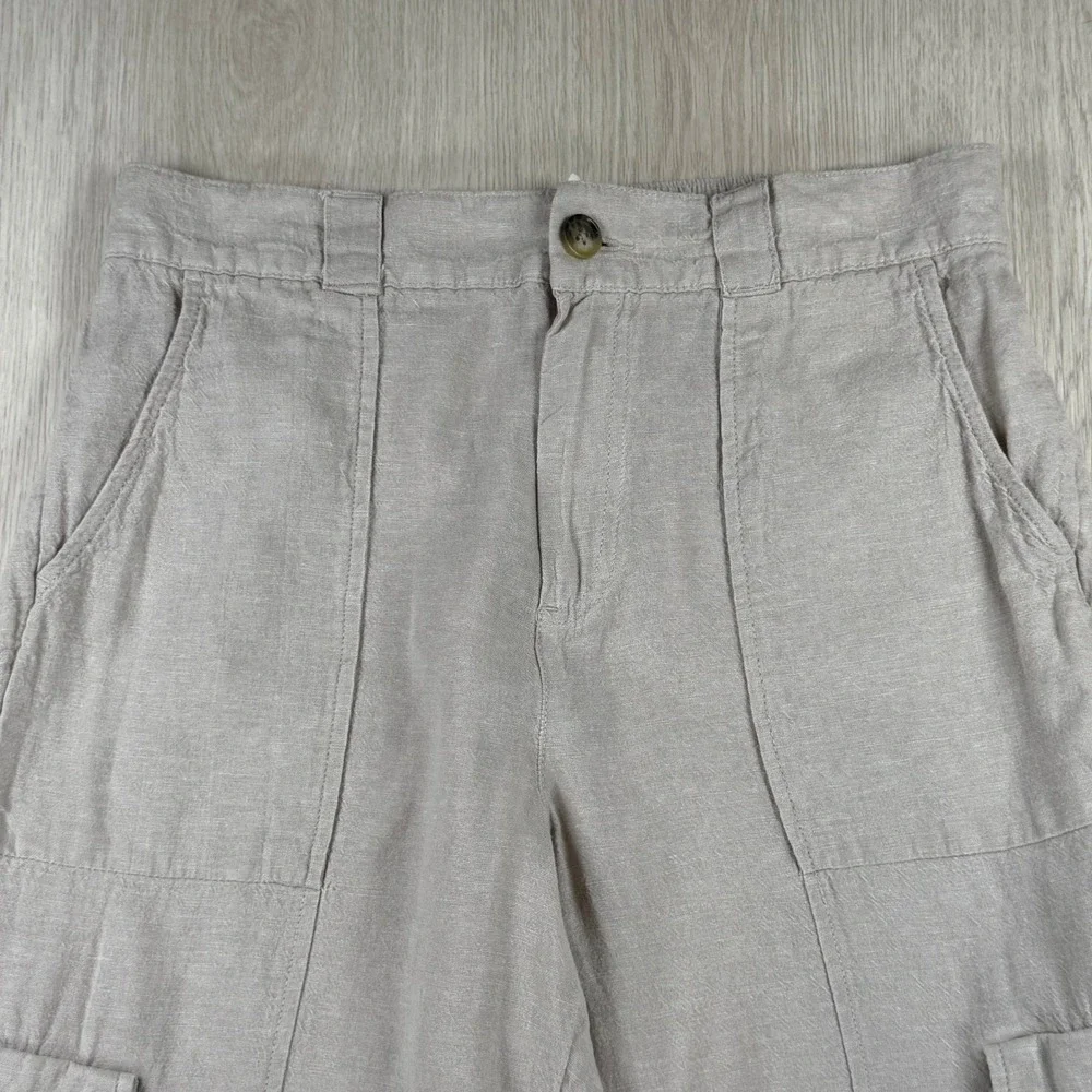 Linen Cargo Pants C&C California Women L Beige Drawstring Coastal Utility Casual
